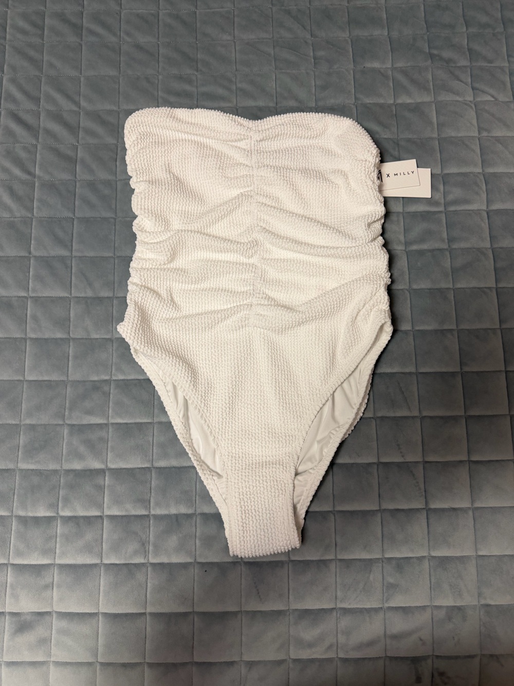 Milly White Textured Strapless Ruched One-Piece - Picture 3 of 8